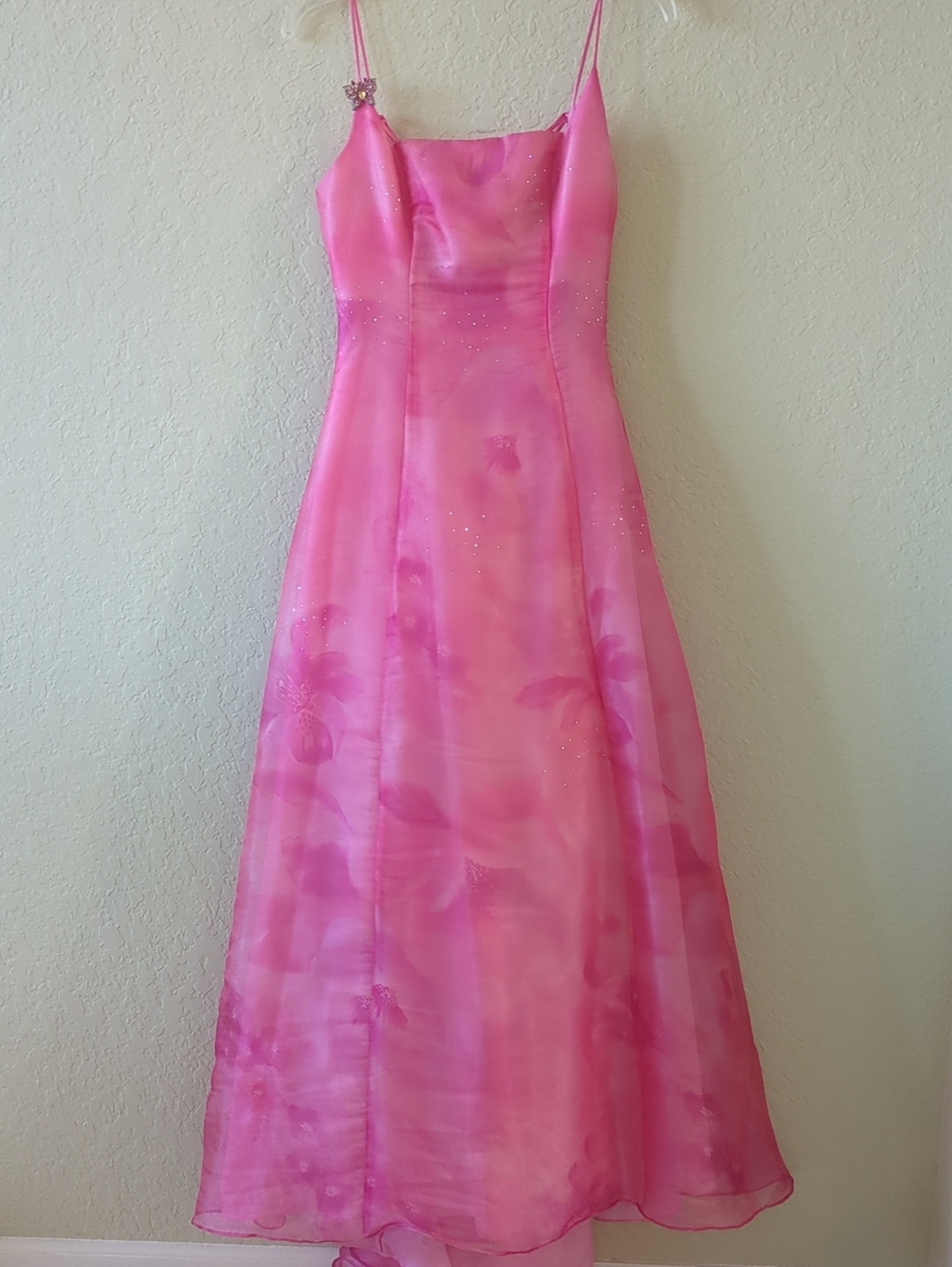 Pink Floral Maxi Dress with Spaghetti Straps